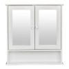 Double Door Mirror Indoor Bathroom Wall Mounted Cabinet Shelf White