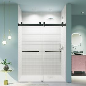 56-60 inches W *76 inches H Frameless Double Sliding Soft-Close Shower Door in Matte Black,3/8 inches (10mm) Thick SGCC Tempered Glass Door