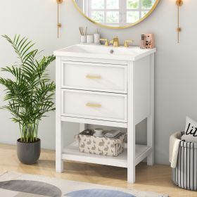 24'' Bathroom Vanity with Top Sink, Modern Bathroom Storage Cabinet with 2 Drawers, Single Sink Bathroom Vanity (NEW SKU N710P182935K)