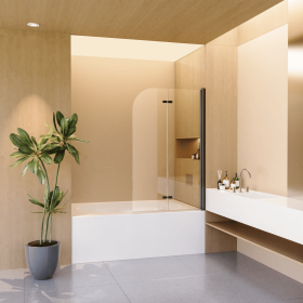 34" W x 58" H Frameless Folding Pivot Bathtub Door, 1/4" (6mm) Thick SGCC Clear Tempered Glass Door, Bathroom Pivot Bifold Shower Tub Door Panel