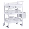 VEVOR 3 Tiers Lab Carts Mobile Medical Cart with 3 Trays & 3 Trash Cans White