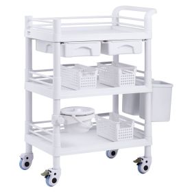 VEVOR 3 Tiers Lab Carts Mobile Medical Cart with 3 Trays & 3 Trash Cans White