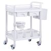VEVOR 2 Tiers Lab Carts Mobile Medical Cart 2 Trays 2 Drawers 3 Trash Cans White