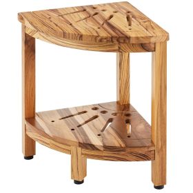 VEVOR Corner Teak Shower Bench, 17" Height 12" Radius, 100% Teak Wood Corner Shower Beach, 300 LBS with Storage Shelf