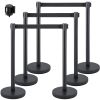 VEVOR Crowd Control Stanchion, Set of 6 Pieces Stanchion Set, Stanchion Set with 6.6 ft/2 m Black Retractable Belt