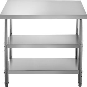 VEVOR Stainless Steel Prep Table, 60x14x33 in Commercial Stainless Steel Table, 2 Adjustable Undershelf BBQ Prep Table, Heavy Duty Kitchen Work Table