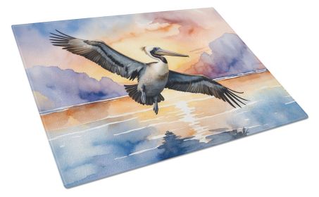Pelican Fyling at Sunrise Glass Cutting Board Decorative Tempered Glass Kitchen Cutting and Serving Board Large Size Chopping Board