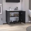 2 Freestanding Utility Base Cabinet with Stainless Steel Countertop and 2-Door, Black