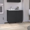 2 Freestanding Utility Base Cabinet with Stainless Steel Countertop and 2-Door, Black