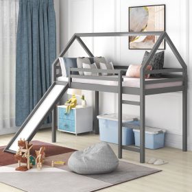 Twin Size Loft Bed with Slide;  House Bed with Slide (Color: Gray)