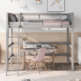 Solid Wood Twin Size Loft Bed with Ladde (Color: Gray)