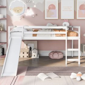 Loft Bed with Slide;  Multifunctional Design;  Twin (Color: White)