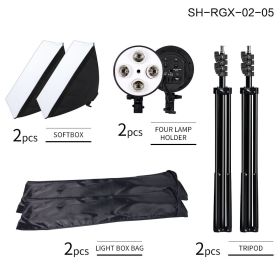 SH 50x70CM Four Lamp Softbox Kit Photographic Lighting With 8pcs Bulb Soft Box Photographic Lightings Camera Photo Accessories (Color: SH-RGX-02-05)