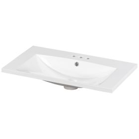 Single Bathroom Basin Sink, Vanity Top Only, 3-Faucet Holes, Resin (Color: White, size: 30 inch)